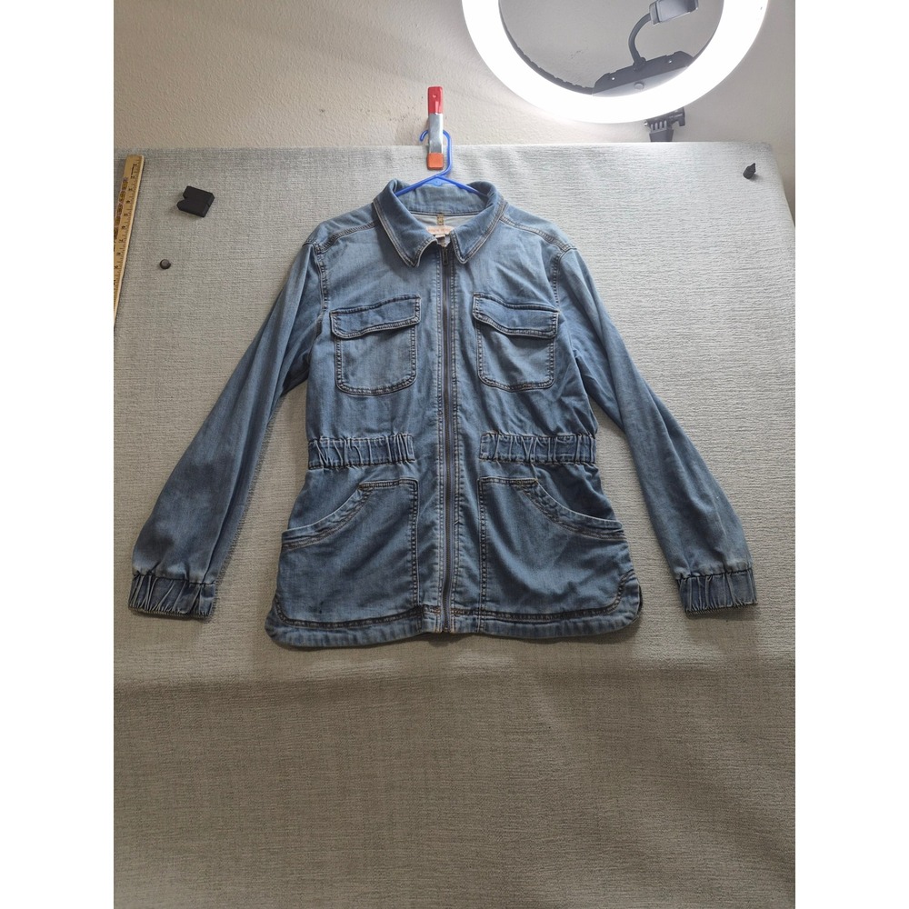 Knox Rose Denim Jacket Womens Large Blue Elastic Waist Casual Outdoor Full Zip